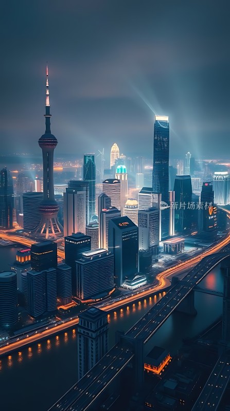 上海夜景黄浦江畔灯火辉煌