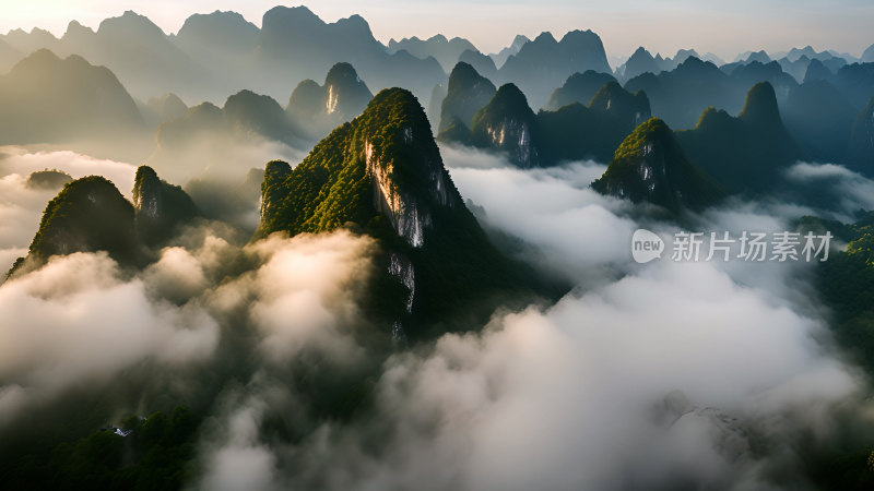 桂林山水照片山峰云海群山云雾缭绕自然风景