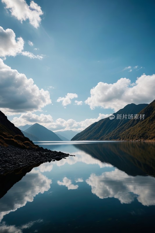 一大片水域一座高山清图片