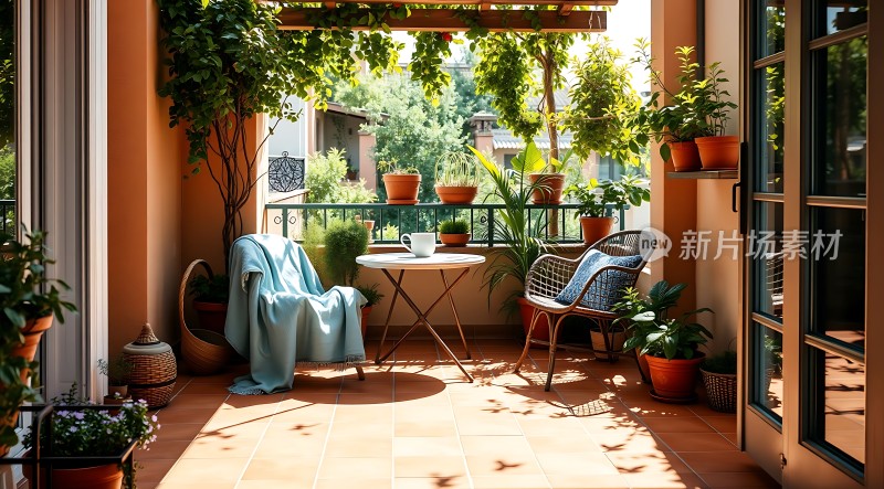 阳光午后绿意盎然的小阳台