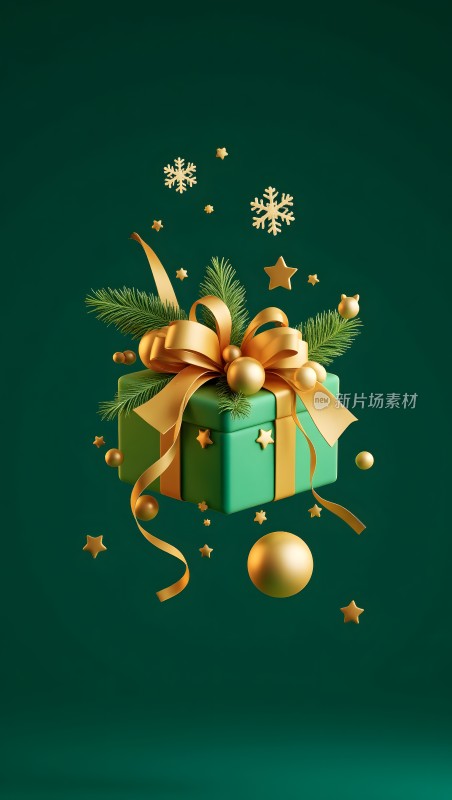 绿色礼物盒与金色装饰
