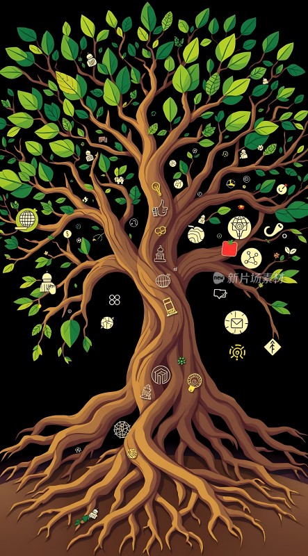 知识之树根系发达枝繁叶茂寓意着知识的广泛传播和深远影响