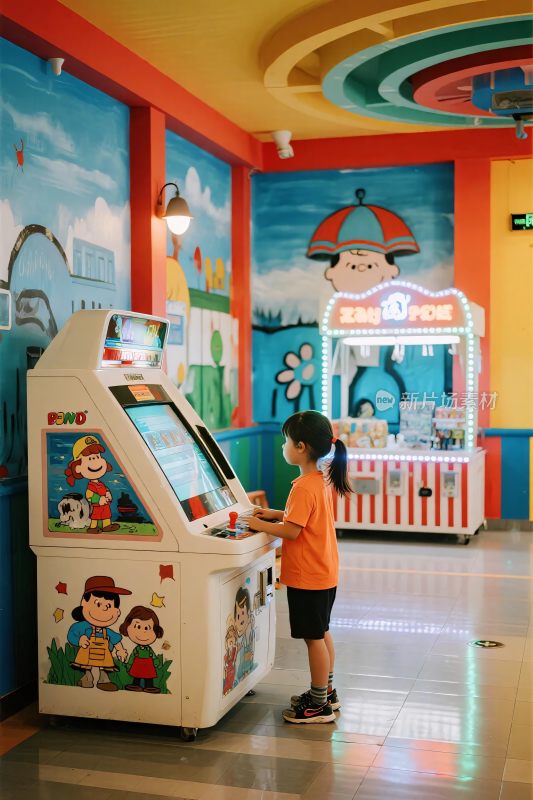 小孩在游戏厅玩游戏机