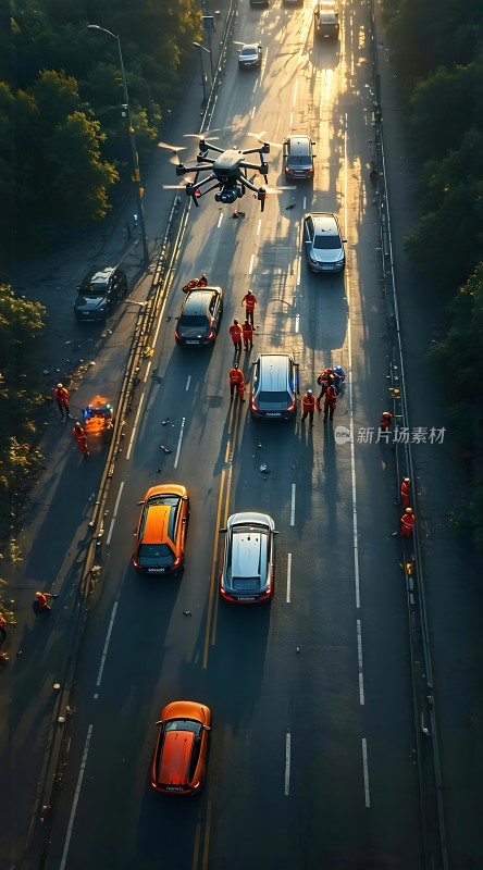无人机监控下的交通事故现场