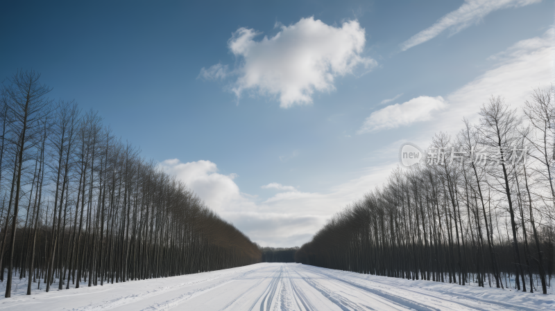 一条路上飘着雪高清风景图片