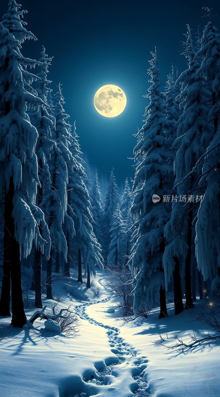 雪夜月下幽径行