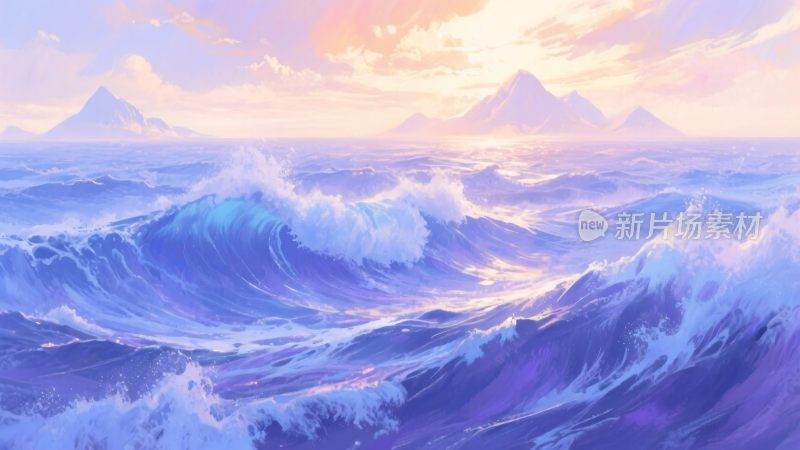 海浪翻涌的梦幻海上日出