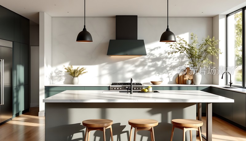 现代厨房设计简约风格自然光线充足