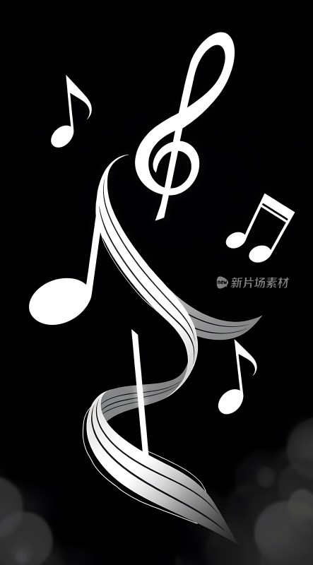 黑白旋律音符跳动乐符交织音乐之美