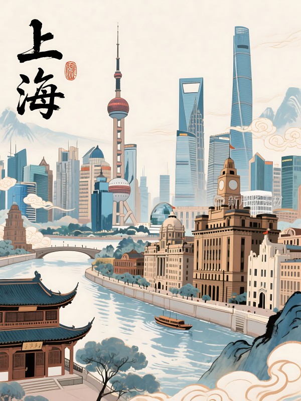 上海风貌东方明珠与古典建筑交融的城市画卷