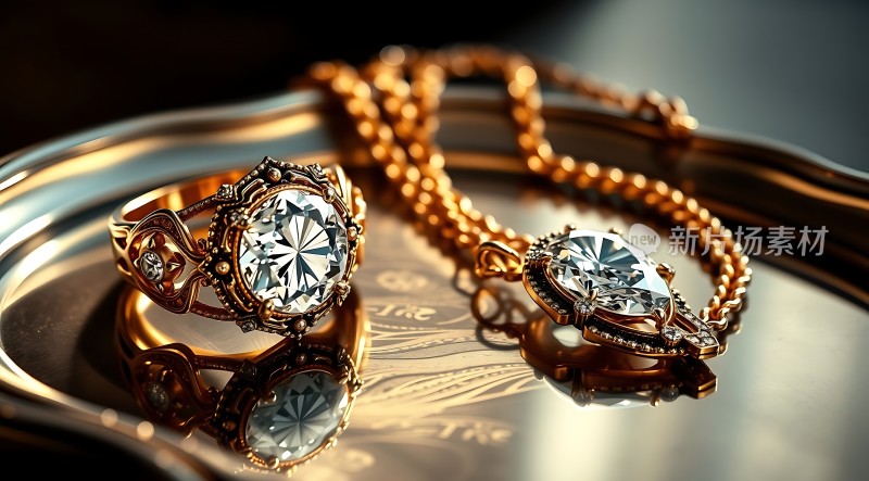 黄金钻戒项链展示