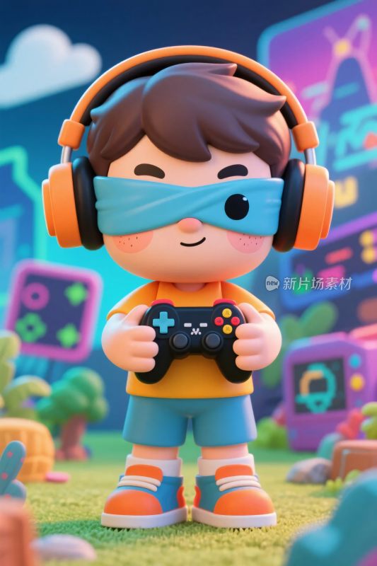 卡通游戏玩家插画