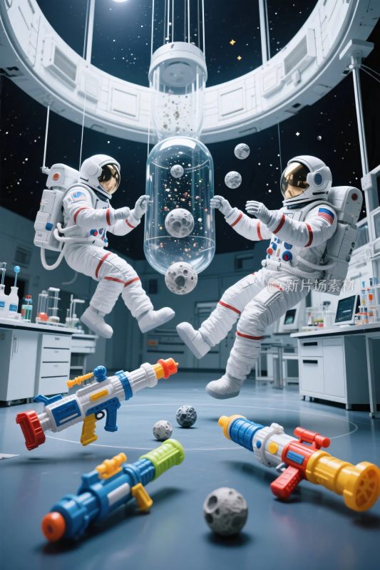 宇航员与太空玩具场景