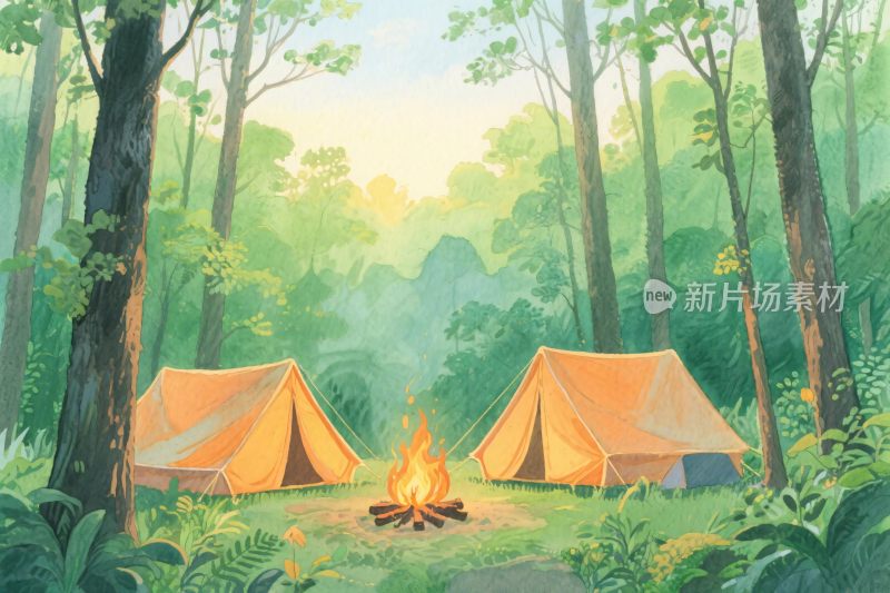 森林中露营的温馨场景