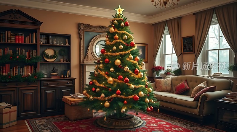 温馨客厅里的圣诞树