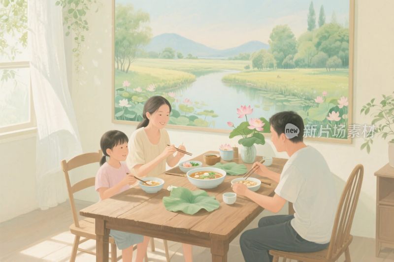 家庭用餐温馨场景