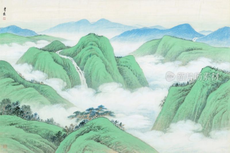 山水云雾国风插画