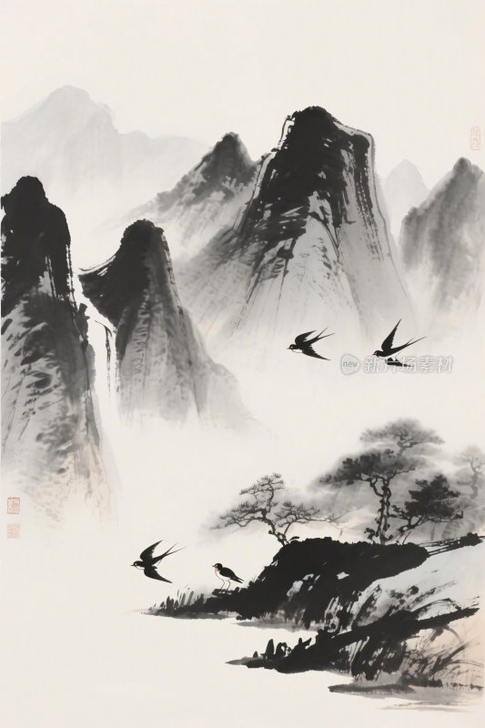 水墨山水风景插画