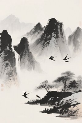 水墨山水风景插画 水墨山水风景插画