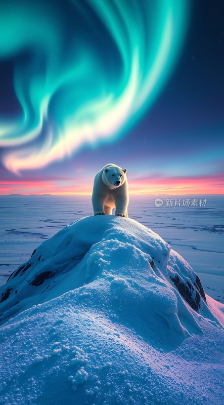 北极熊与极光共舞