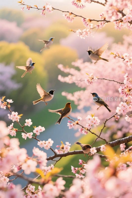 春日樱花飞鸟图