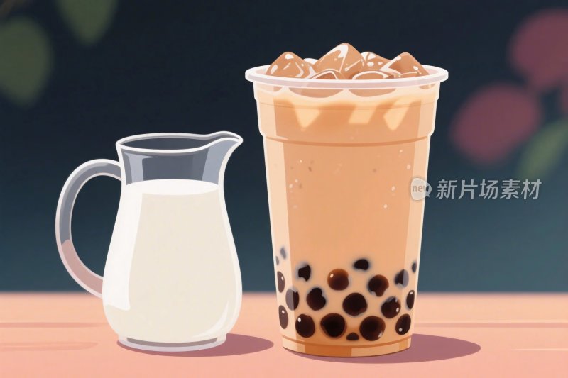 珍珠奶茶与牛奶插画
