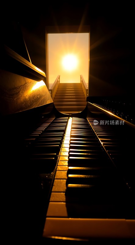 钢琴与阳光下的阶梯