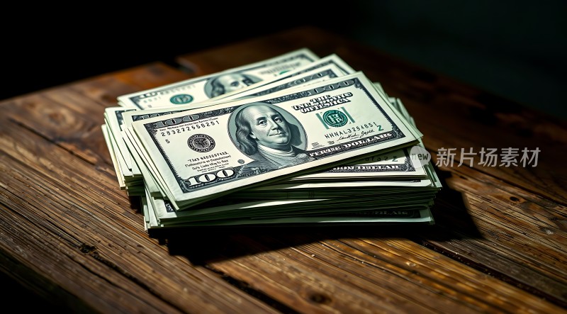 百元美钞堆叠财富象征