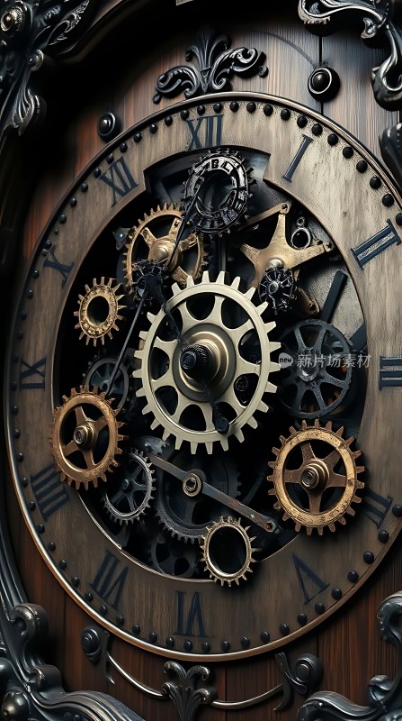 古铜色齿轮时钟