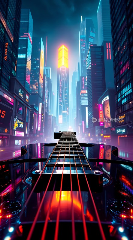 霓虹都市中的吉他旋律