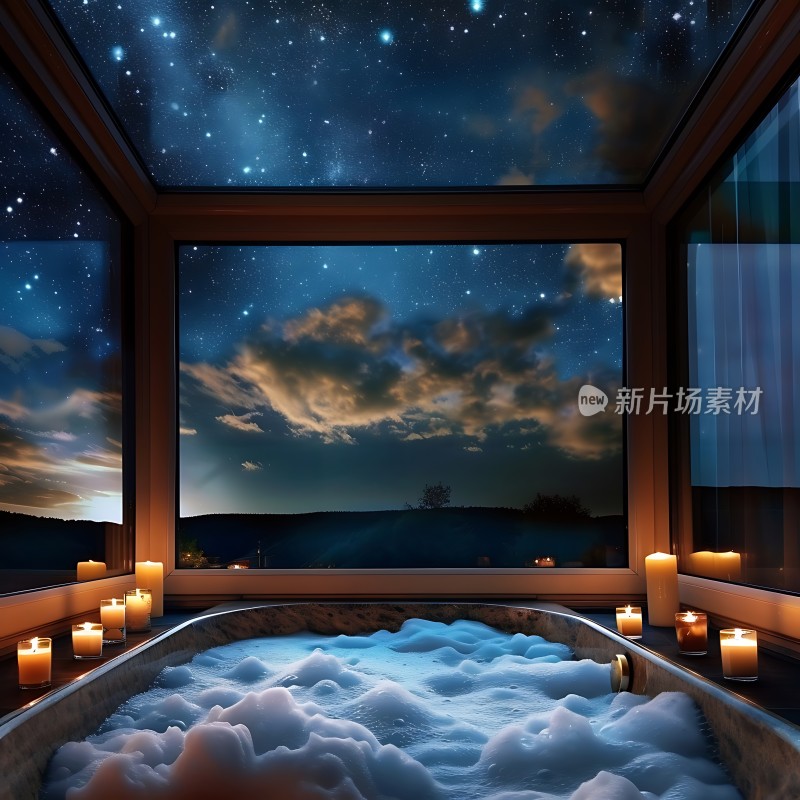 星空下的浪漫浴缸时光
