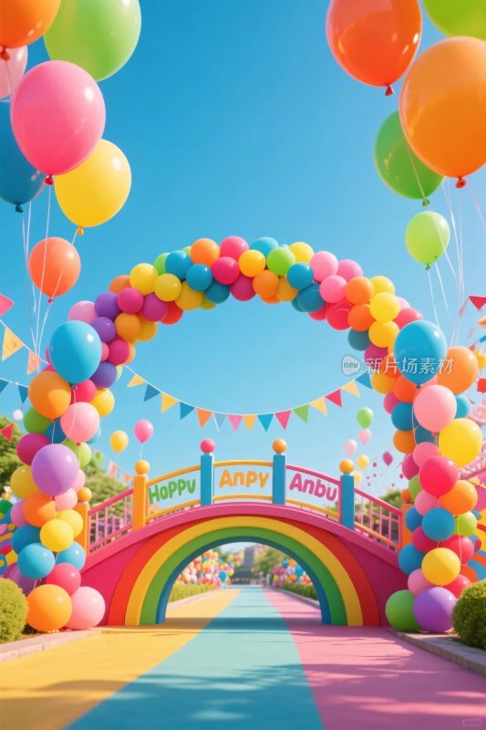 梦幻气球彩虹拱门装饰图
