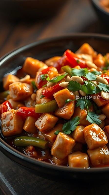 香辣豆腐丁配香菜松子