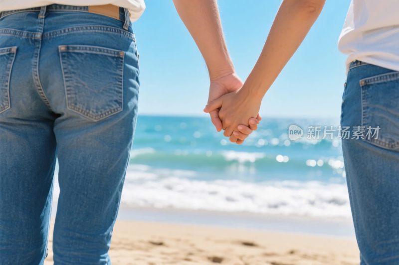 海边牵手插画