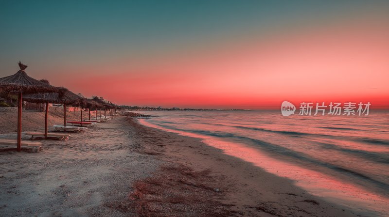 夕阳下的海滩风景