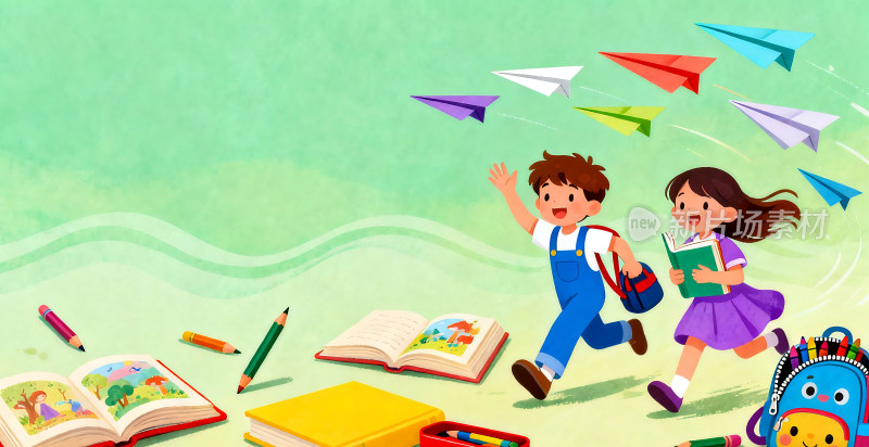 开学季校园欢乐时光插画
