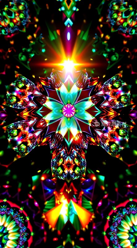 五彩斑斓的光芒四射的花朵图案