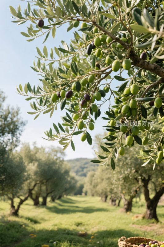 橄榄树枝与橄榄园景象
