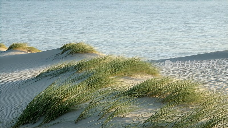 阳光下的沙丘与海浪