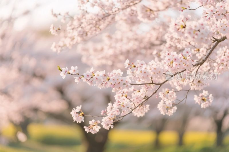 樱花树枝春景图