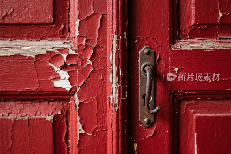 老旧红色木门特写