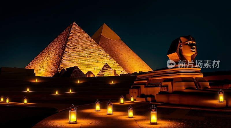 埃及金字塔与狮身人面像夜景
