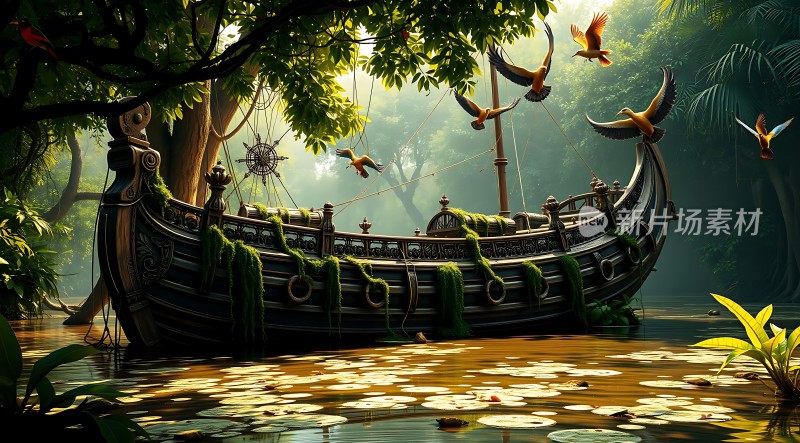 迷雾森林中的古老船影