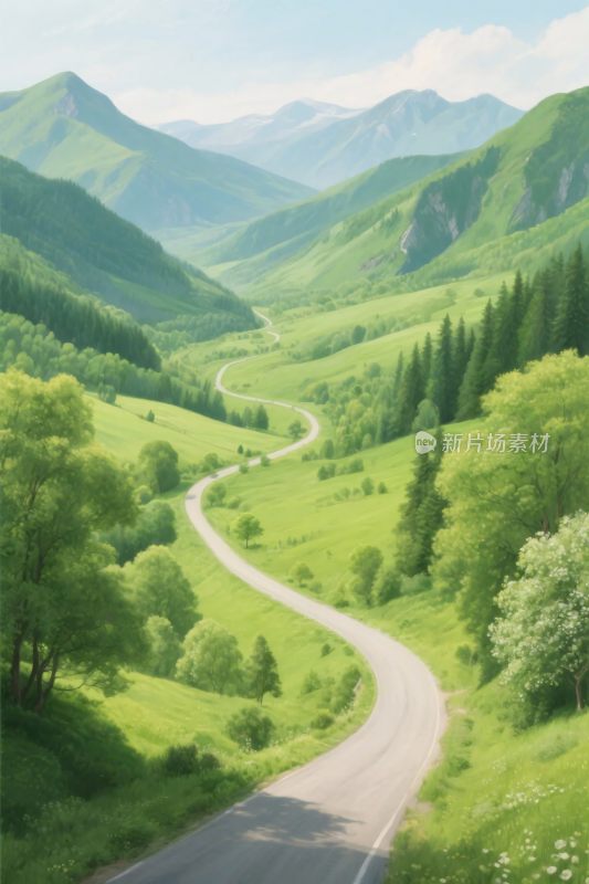 山间蜿蜒道路风景图