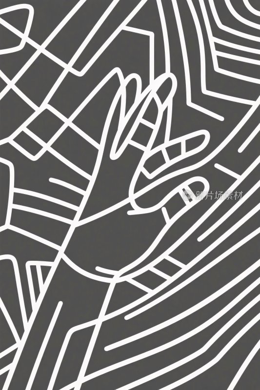 黑白线条手部插画