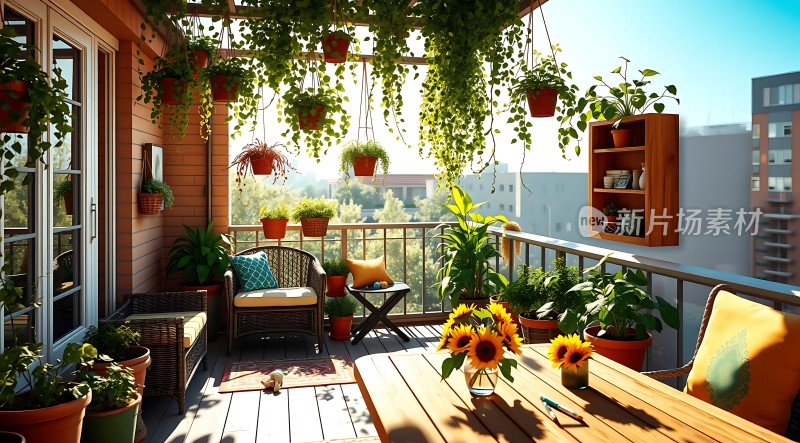 阳光阳台绿意盎然