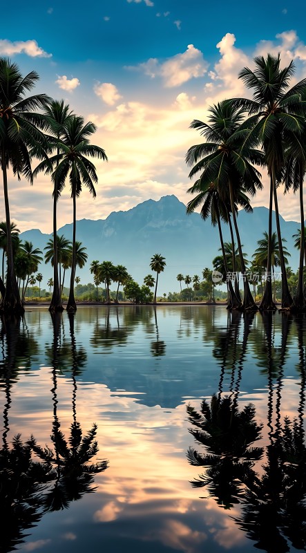 椰林倒影映山湖
