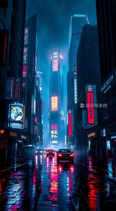 霓虹灯下的繁华都市夜景