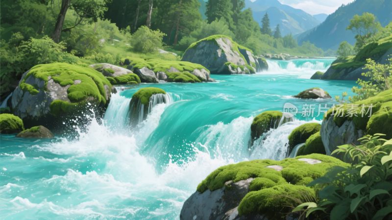 山间流淌的清澈溪流美景