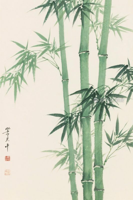 国画竹子水墨插画